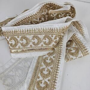 Gold embroidered and gold sequin ribbon trim 3.5 x 3 new Bridgerton